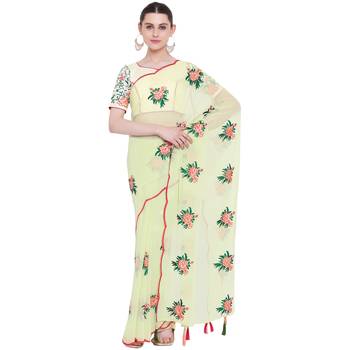 Green embroidered georgette saree with blouse 1