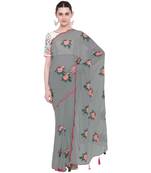 Grey embroidered georgette saree with blouse