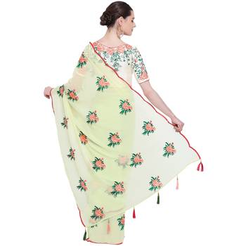 Green embroidered georgette saree with blouse 2