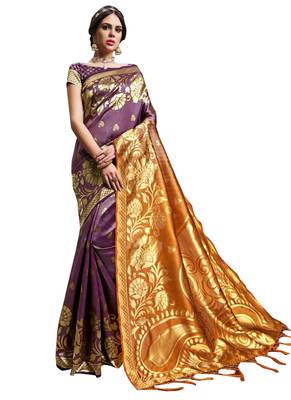 Purple Plain Art Silk Saree With Blouse 1
