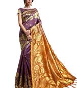 Purple Plain Art Silk Saree With Blouse