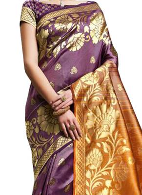 Purple Plain Art Silk Saree With Blouse 2