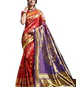 Red Plain Art Silk Saree With Blouse