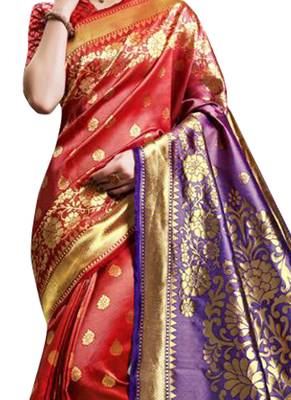 Red Plain Art Silk Saree With Blouse 2