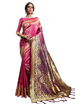 Pink Plain Art Silk Saree With Blouse 1