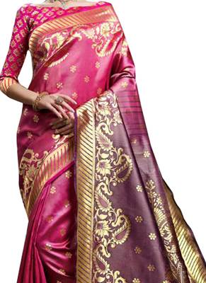 Pink Plain Art Silk Saree With Blouse 2