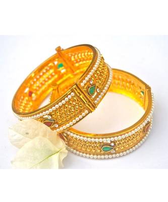 Traditional Gold Kada Bangles with Pearls 1