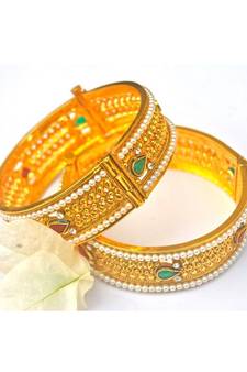 Traditional Gold Kada Bangles with Pearls