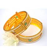 Traditional Gold Kada Bangles with Pearls