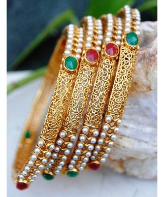 Gold Filigree Pearl Bangles 1