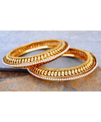 Ornate Leafy Kada Bangles with Pearls 1