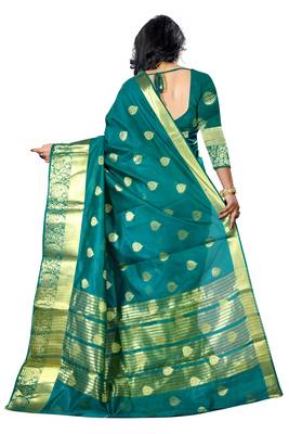 Dark green woven cotton silk saree with blouse 3