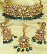 Royal Antique Gold AD Zircon Green Necklace Jewelry Set