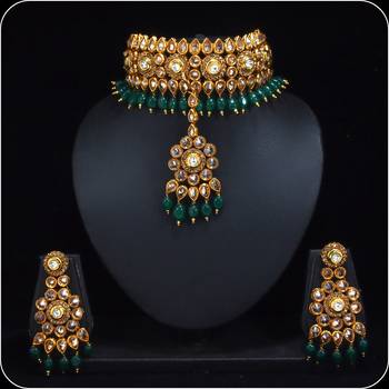 Royal Antique Gold AD Zircon Green Necklace Jewelry Set 2