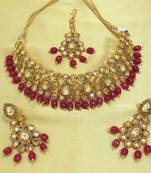 Royal Antique Gold AD Zircon Maroon Necklace Jewelry Set