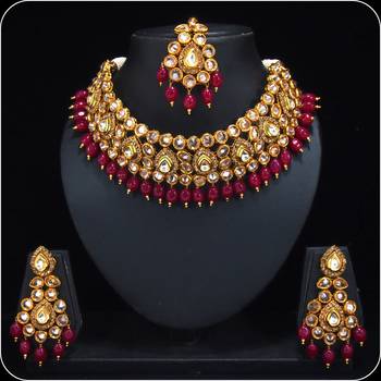 Royal Antique Gold AD Zircon Maroon Necklace Jewelry Set 2