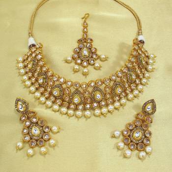 Royal Antique Gold AD Zircon Golden Necklace Jewelry Set 1