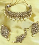 Royal Antique Gold AD Zircon White Necklace Jewelry Set
