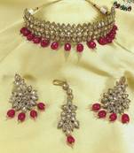 Royal Antique Gold AD Zircon Maroon Necklace Jewelry Set