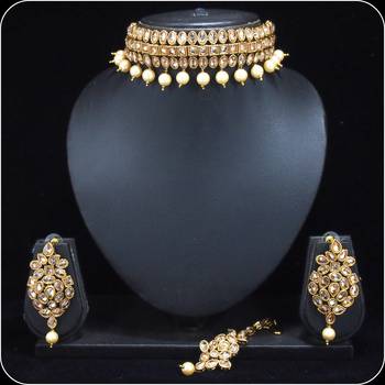 Royal Antique Gold AD Zircon White Necklace Jewelry Set 2