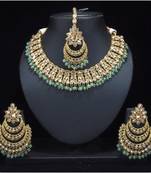 Royal Antique Gold AD Zircon Pista Green Necklace Jewelry Set