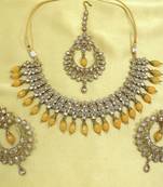 Royal Antique Gold AD Zircon Dark Peach Necklace Jewelry Set