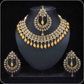 Royal Antique Gold AD Zircon Dark Peach Necklace Jewelry Set 2