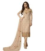 Peach embroidered faux georgette salwar with dupatta