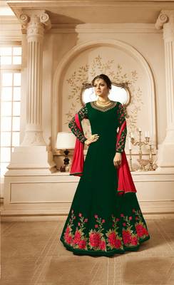 Green embroidered faux georgette salwar with dupatta 1