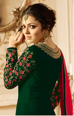 Green embroidered faux georgette salwar with dupatta 2