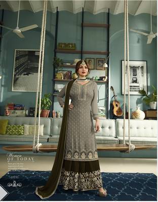 Grey embroidered faux georgette salwar with dupatta 1