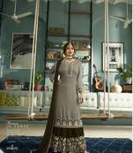 Grey embroidered faux georgette salwar with dupatta