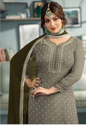 Grey embroidered faux georgette salwar with dupatta 2