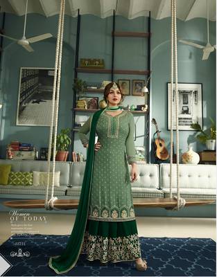 Green embroidered faux georgette salwar with dupatta 1