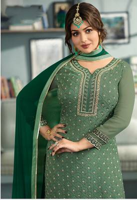 Green embroidered faux georgette salwar with dupatta 2