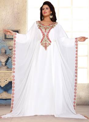 White embroidered georgette islamic kaftans 1