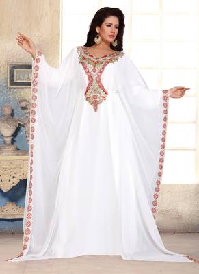 White embroidered georgette islamic kaftans 2