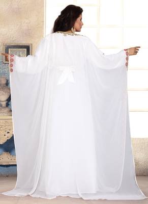 White embroidered georgette islamic kaftans 3