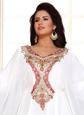 White embroidered georgette islamic kaftans 4