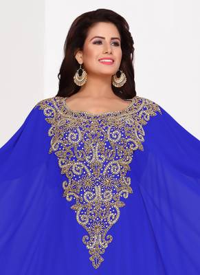 Blue embroidered georgette islamic kaftans 3