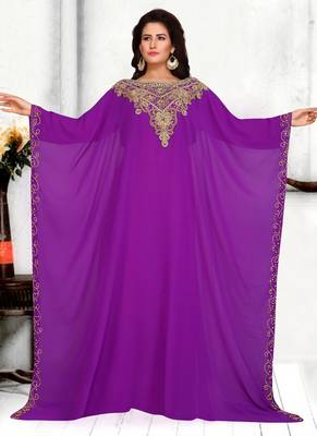 Purple embroidered georgette islamic kaftans 1