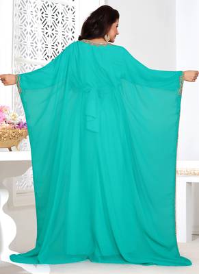 Turquoise embroidered georgette islamic kaftans 2