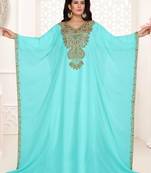 Turquoise embroidered georgette islamic kaftans
