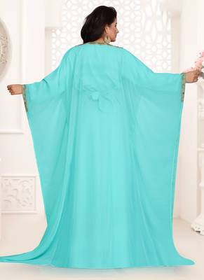 Turquoise embroidered georgette islamic kaftans 2