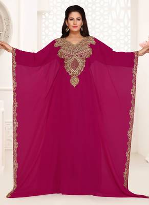 Magenta embroidered georgette islamic kaftans 1