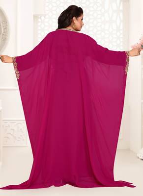 Magenta embroidered georgette islamic kaftans 2