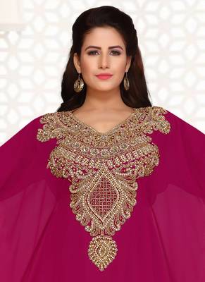 Magenta embroidered georgette islamic kaftans 3
