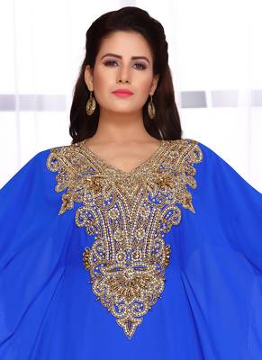 Blue embroidered georgette islamic kaftans 3