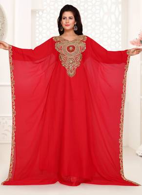 Red embroidered georgette islamic kaftans 1