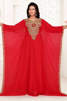 Red embroidered georgette islamic kaftans